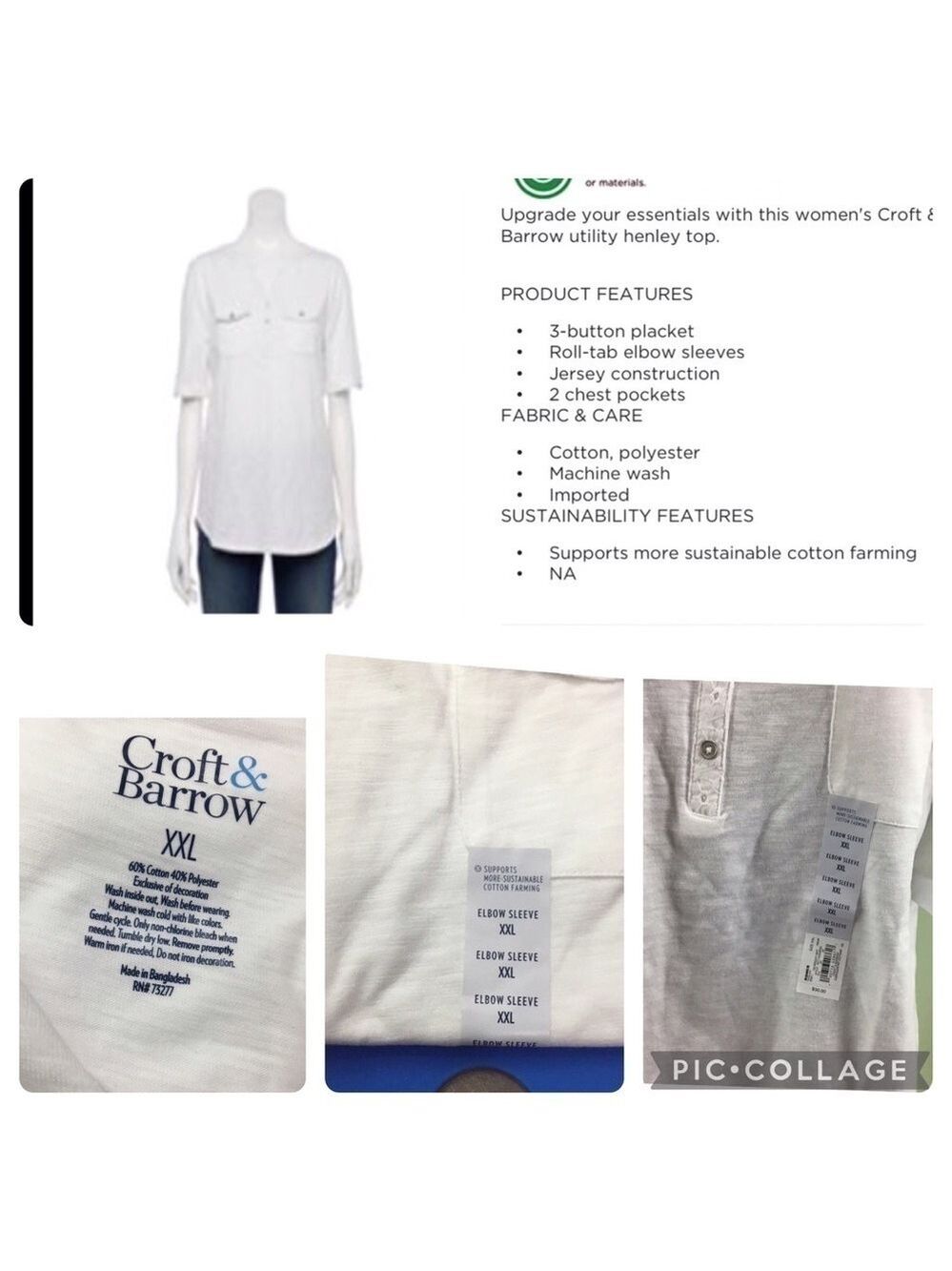 Croft & Barrow roll tan utility henley pullover top Woman’s size XXL - Picture 4 of 12